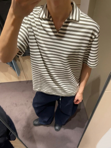 原C&S男装休闲版型卡其绿条纹翻领短袖polo衫新品春夏