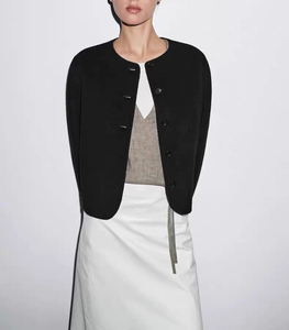 原 大牌女装黑色高智感短款单排扣双面尼羊毛混纺外套秋冬新品