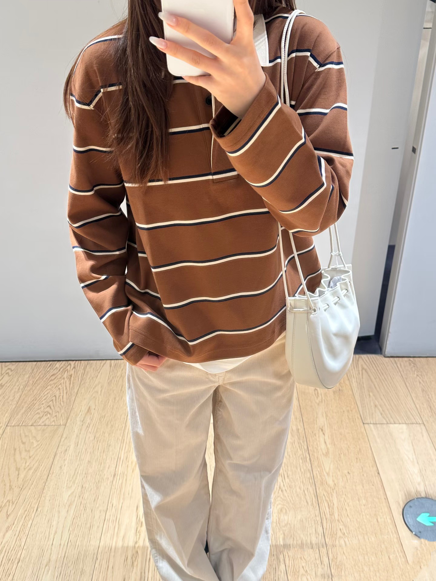 条纹翻领长袖Polo衫上衣