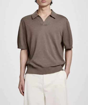 原 C&S男装 休闲版型翻领亚麻混纺短袖polo衫夏季新品