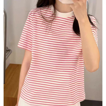 原 C&S女装标准版型圆领条纹短袖棉质T恤夏季新品