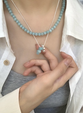 「蔚蓝海岸」蓝色猫眼石叠戴串珠花朵项链夏日甜美清新百搭锁骨链