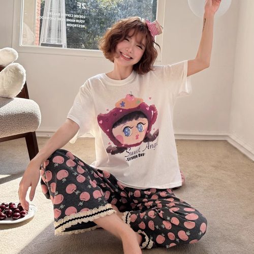 卡通小苹果蕾丝花边女士春季套装