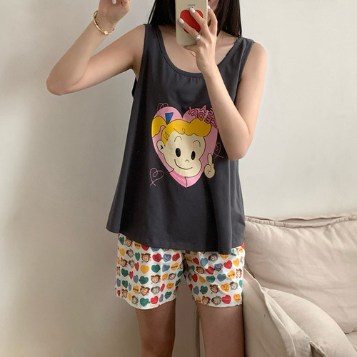 无袖背心短裤纯棉薄款睡衣女