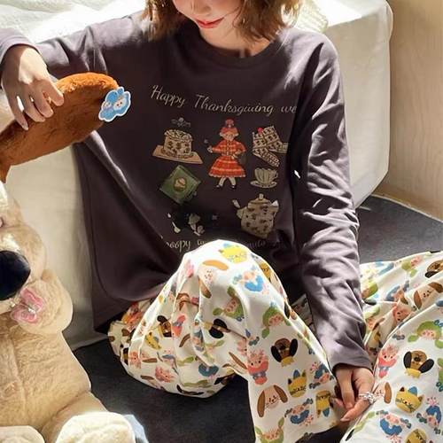 秋季卡通休闲长袖圆领家居服套装