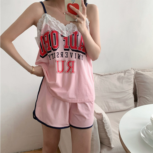 吊带无袖短裤套装女士
