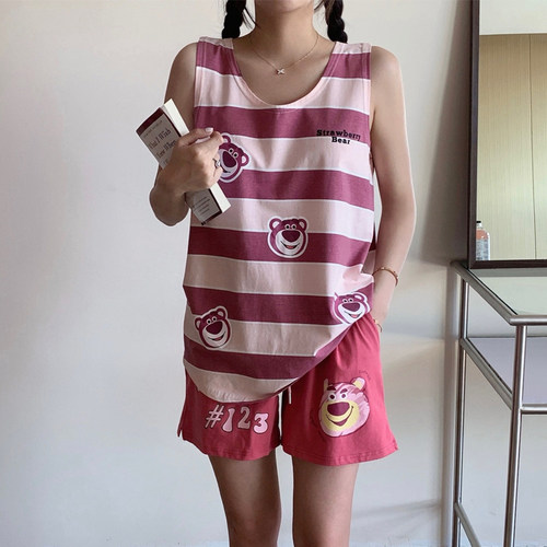 草莓熊背心无袖短裤女士睡衣