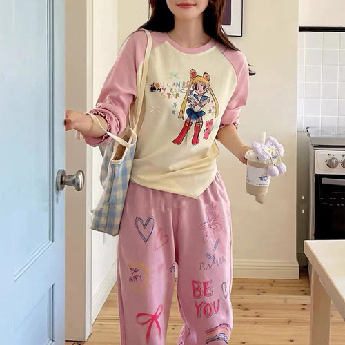 Q版美少女战士插肩拼色睡衣