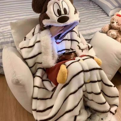 米奇条纹珊瑚绒女士睡袍冬季保暖