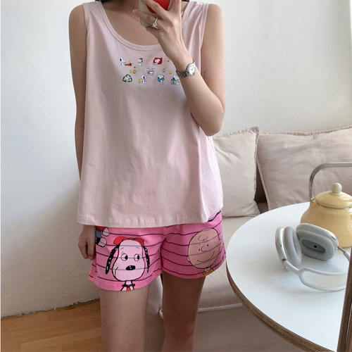 史努比卡通可爱背心睡衣女士