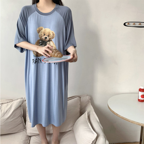 莫代尔睡裙短袖带胸垫夏季睡裙