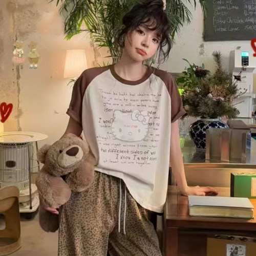 KITTY猫豹纹短袖长裤短裤春夏