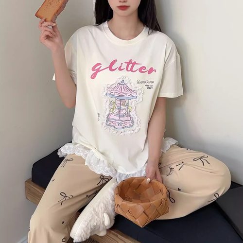 春夏季旋转木马睡衣纯棉薄款短袖