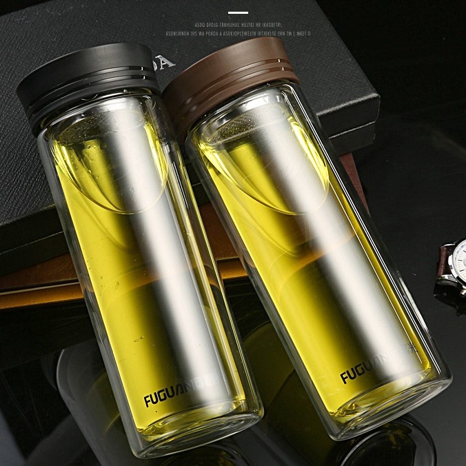 富光玻璃杯单双层带盖大容量水杯便携500ml加厚茶杯商务礼品定制_虎窝淘