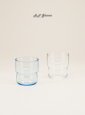 RP可叠钢化耐热口杯咖啡杯饮料杯透明蓝色玻璃杯牛奶杯可印刷LOGO