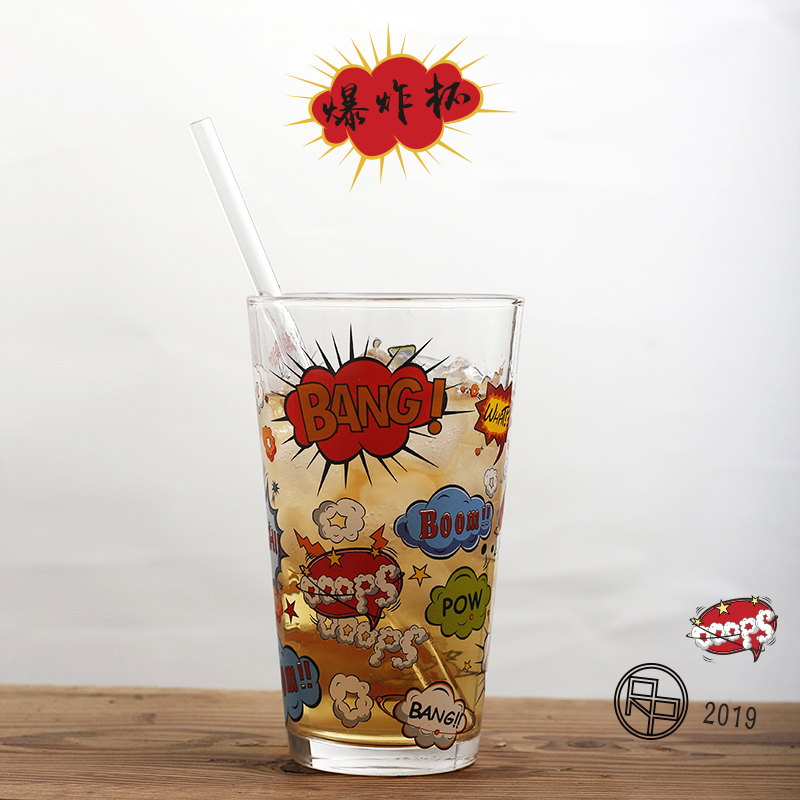 ins个性卡通爆炸印花饮料花纹杯