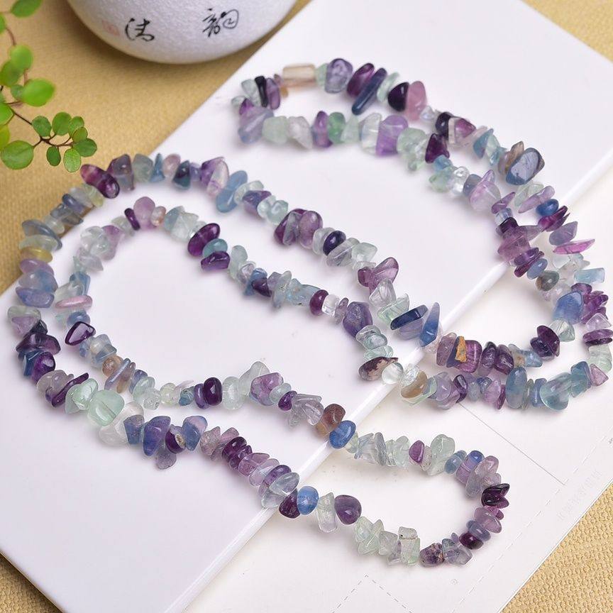 天然萤石碎石散珠不规则原石diy手工有孔设计手链项链材料串珠子