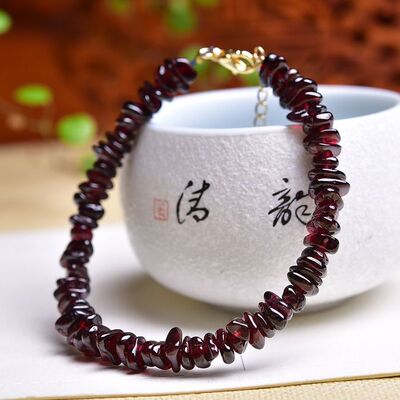 天然石榴石手链女酒红色石榴石手串晶体好女人石闺蜜礼物百搭气质