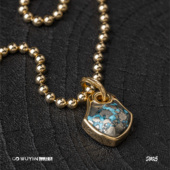 非标品 WUYIN无垠 18K金 银斑松石 独特 银斑松石蛇鳞牌吊坠侧挂