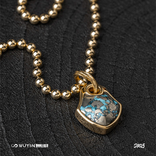 WUYIN无垠 银斑松石蛇鳞牌吊坠侧挂 银斑松石 18K金 非标品 独特