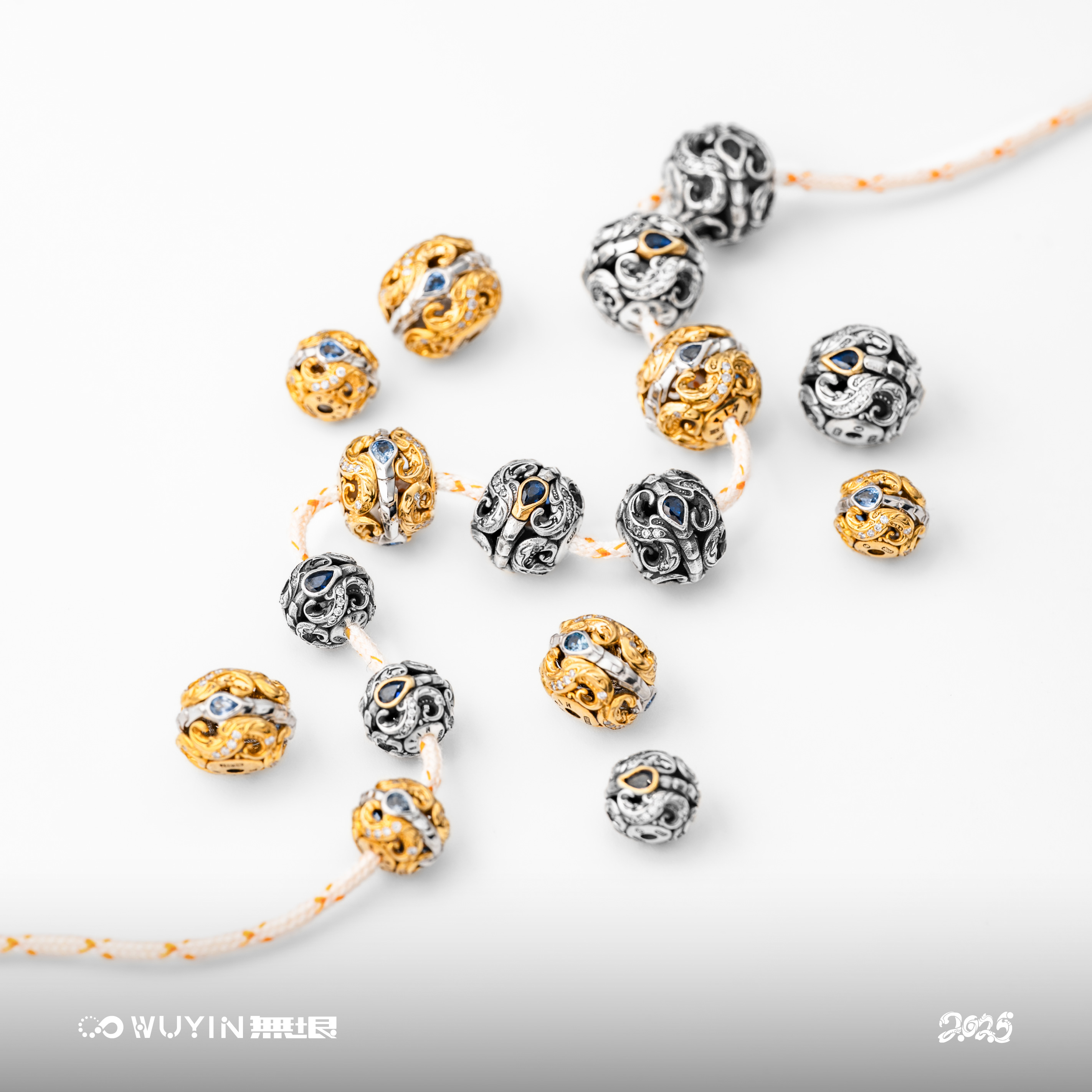 无垠文玩配饰水星隔珠925银22K金