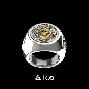 WUYIN无垠&EMLESS联名 徽章巨蛇戒指 925银18K金 原创设计