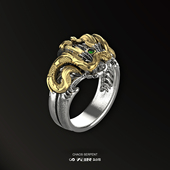 灵魂重生系列 巨蛇之骸戒指 925银18K金 WUYIN无垠 潮流个性 复古