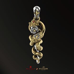 WUYIN无垠&Nocal:lowcal联名骷髅巨蛇钉吊坠 925银18K金 蛇年限定