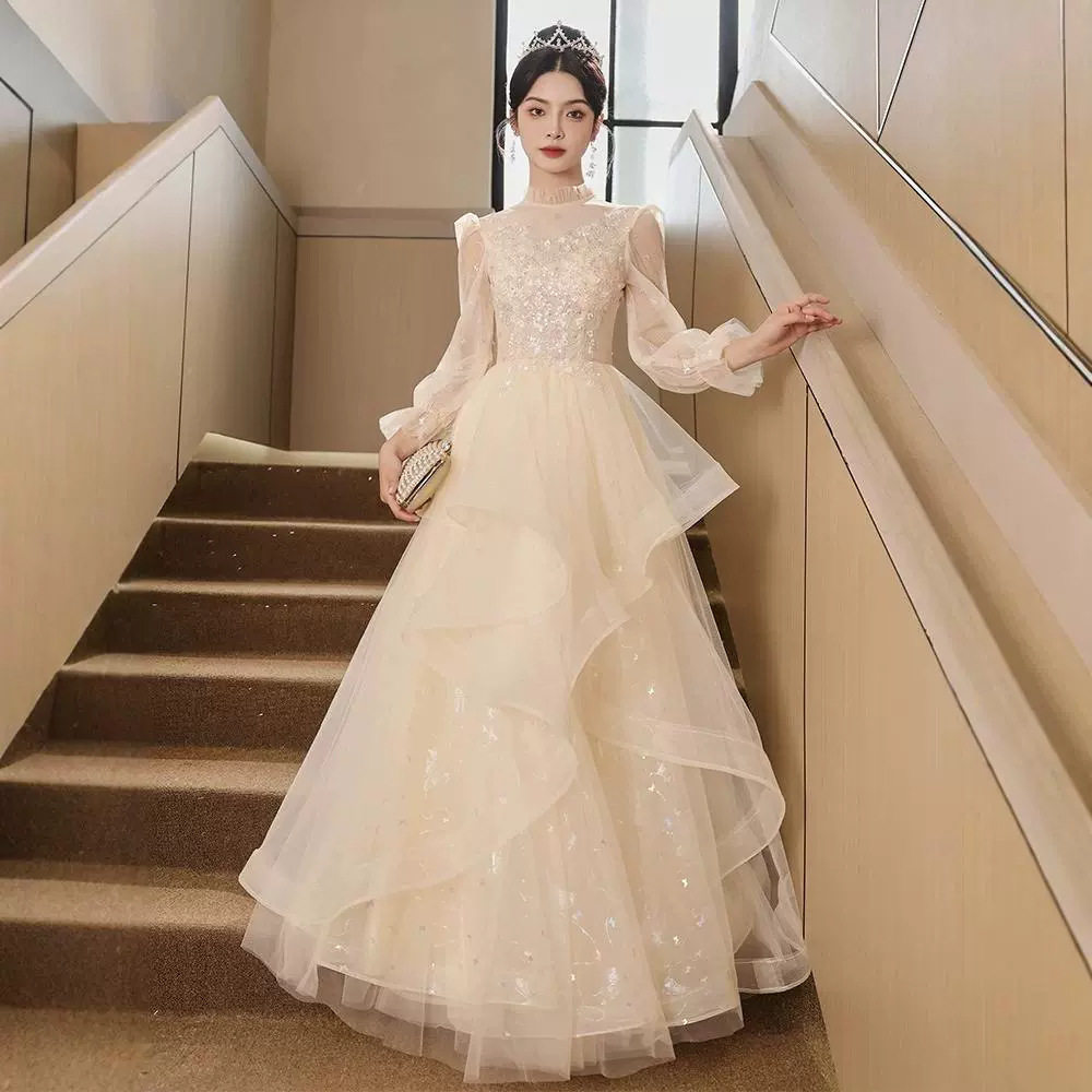 香槟色晚礼服女轻奢小众高端宴会主持人高级感公主裙成人2026新款