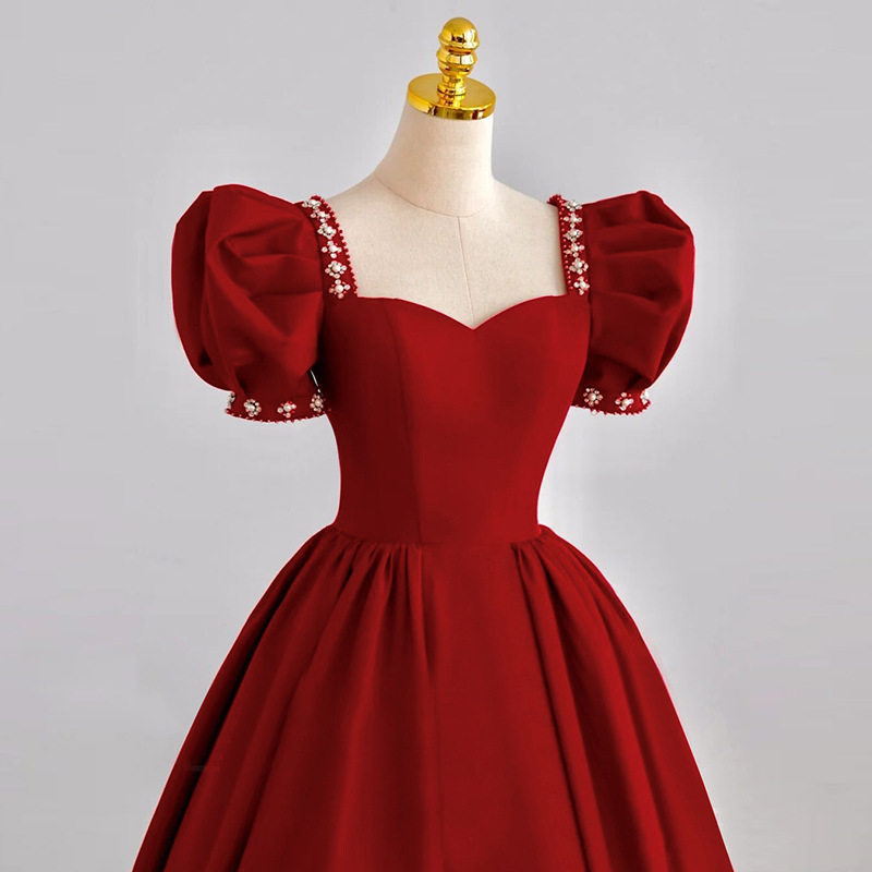 敬酒服新娘红色结婚冬季小个子在逃公主回门订婚礼服蓬蓬裙女法式
