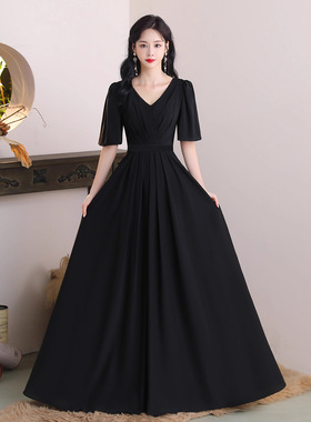 新款黑色合唱团指挥主持艺考走秀乐器年会演出服长裙显瘦优雅气质