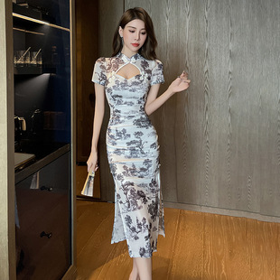 夏季新款民国风改良旗袍短款收腰显瘦气质名媛女人味新中式连衣裙