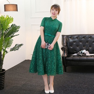 胖人200斤大码礼服绿色蕾丝连衣裙新款显瘦聚会宴会晚礼服女生冬