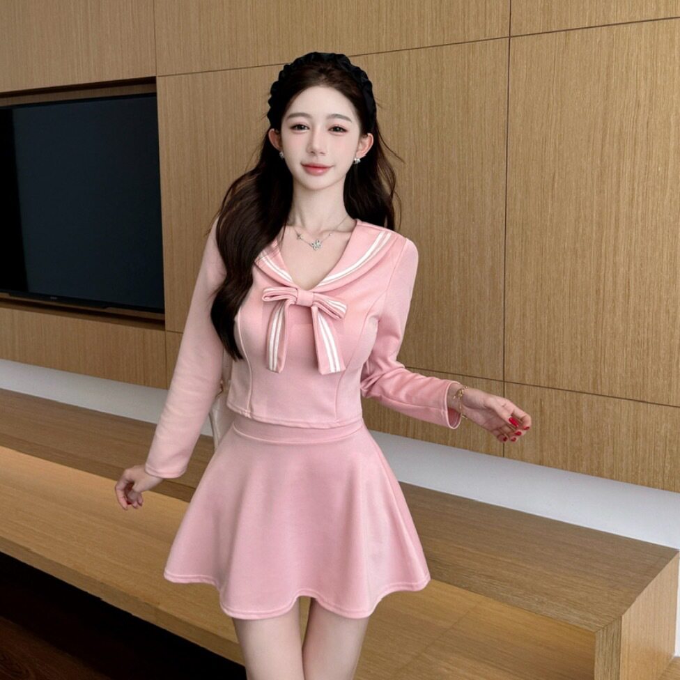 2026新款时尚舒适修身性感欧美两件套长袖制服工装打底裙子