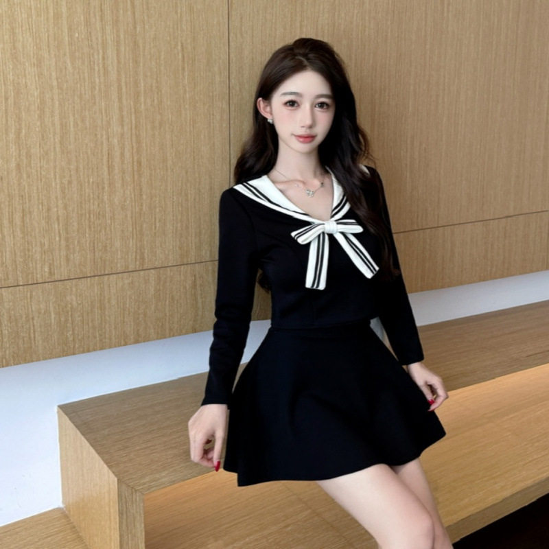 两件套时尚夜店辣妹纯欲风裙子女性感制服连衣裙海军领上衣a字裙