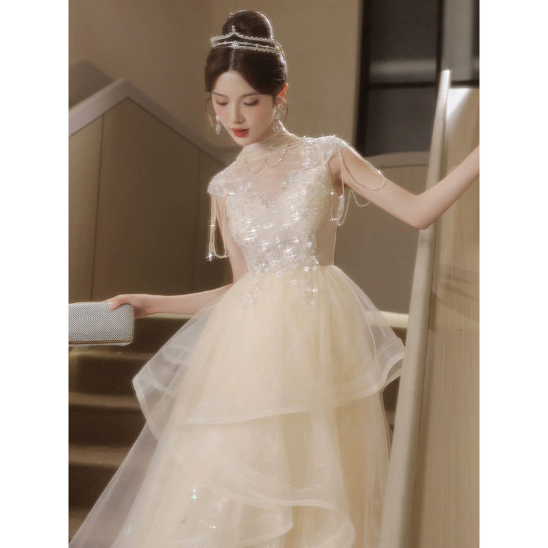 香槟色晚礼服裙女宴会高级感轻奢小众高端春季婚纱主持人年会艺考
