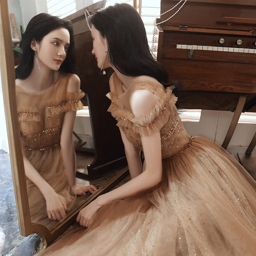 亮片晚礼服2026新款长款主持人生日礼服裙女宴会气质名媛高级质感