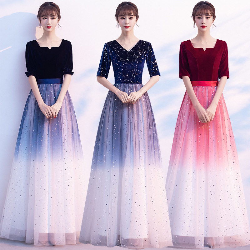 大合唱演出服女长裙新款主持人中学生合唱团艺考长款成人礼晚礼服