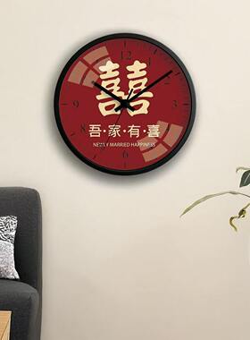 中式喜字红色静音挂钟