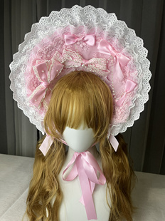 原创lolita手作粉色蕾丝蝴蝶结飘带发带发饰发带bnt昭和