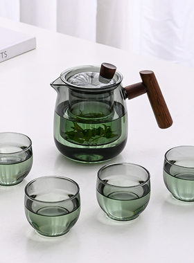 烟灰色家用水壶泡茶壶玻璃茶水分离器单壶过滤茶壶耐高温茶具套装