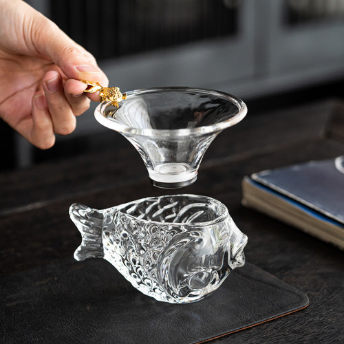 豪祥玻璃茶漏茶滤创意金鱼