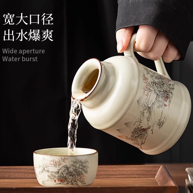 创意开水瓶米黄汝窑茶壶大容量水壶家用办公定制logo陶瓷功夫茶具