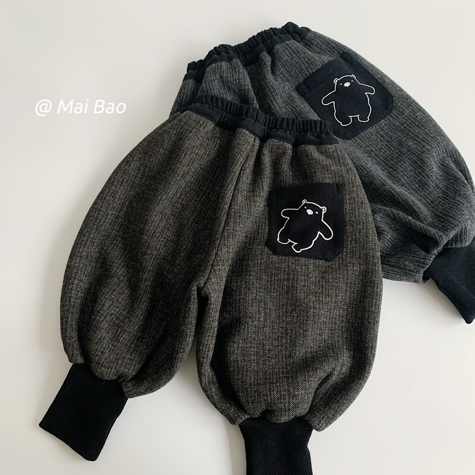麦宝儿童休闲裤2025冬季新品男女童小熊收口运动韩系百搭加绒