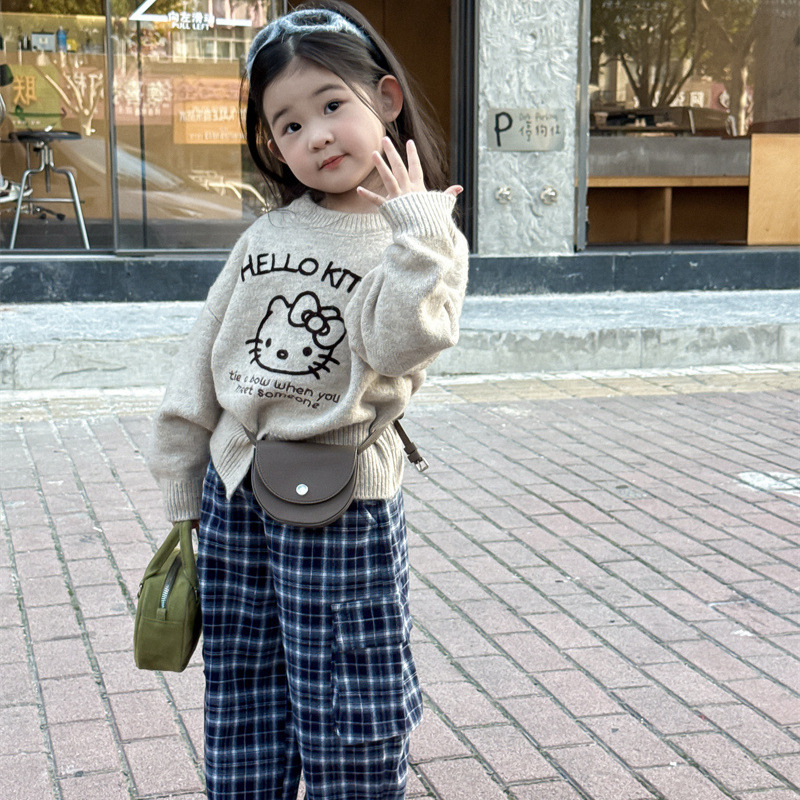 2025冬季新款套装 韩版童装  女童可爱猫咪圆领毛衣 幼儿园毛衣