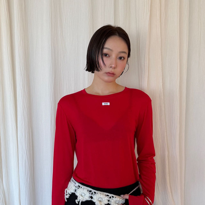 WAIT MORE-26年早春简约纯色圆领修身长袖T恤