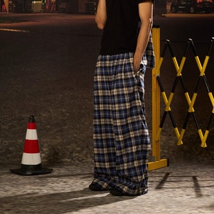 脚可调宽松阔腿休闲格子慵懒长裤 AGRYPNIA 25FW磨毛格纹松紧腰裤