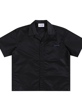 AGRYPNIA 刺绣褶皱尼龙保龄球古巴领短袖衬衫短宽boxyfit