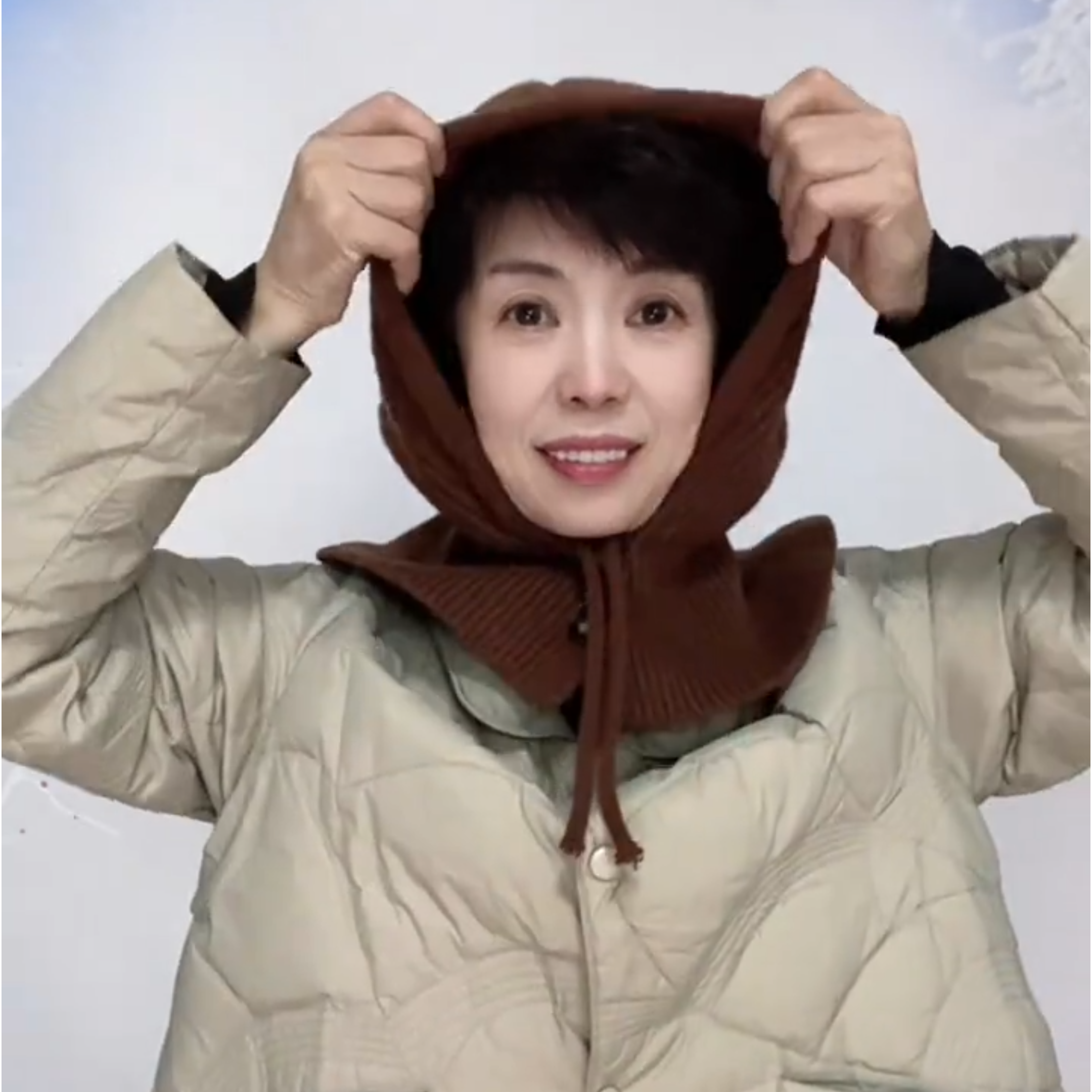 羽绒服帽子女冬季毛线针织帽围脖一体护耳显脸小韩国保暖防寒