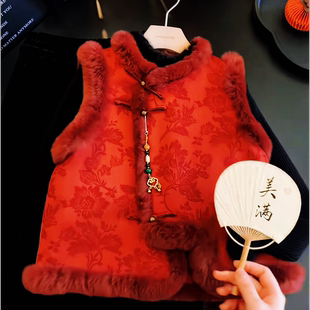 女童过年衣服国风马甲新中式中国风2025母女款拜年服保暖棉服